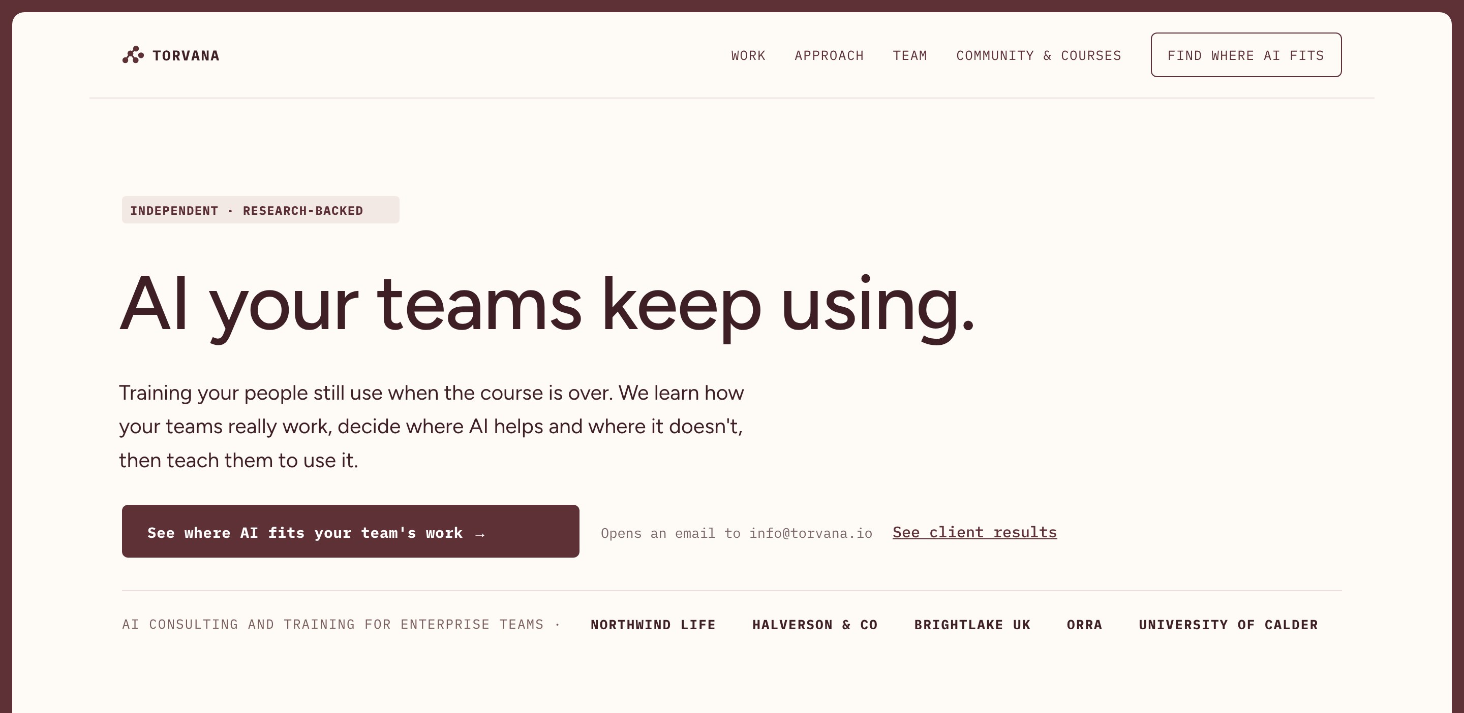 Concept: the headline AI your teams keep using, a line on what they do, and one button